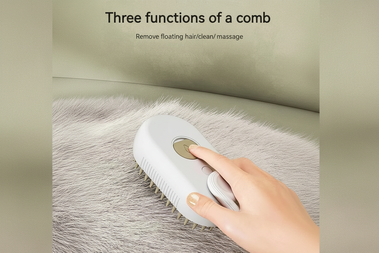 3-in-1 Pet Steam Brush – Fur Remover & Massager for Cats & Dogs